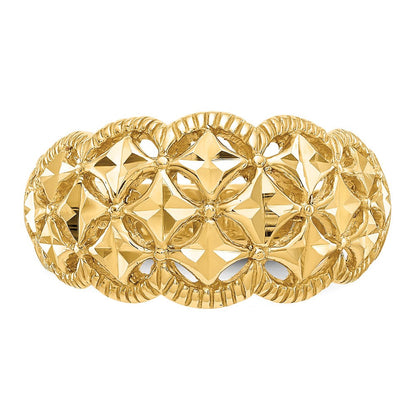 14K Gelbgold Ring mit diamantgeschliffenem Zickzackrand-Muster und Wölbung