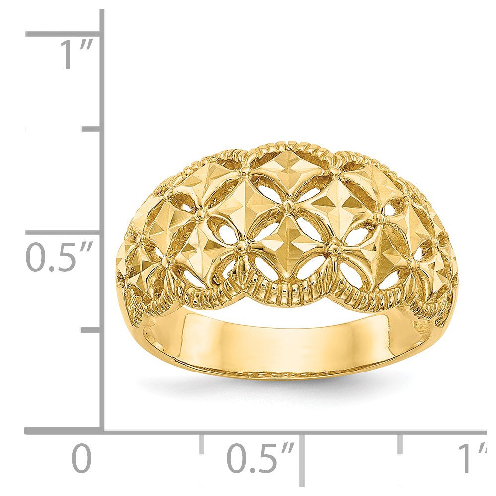 14K Gelbgold Ring mit diamantgeschliffenem Zickzackrand-Muster und Wölbung