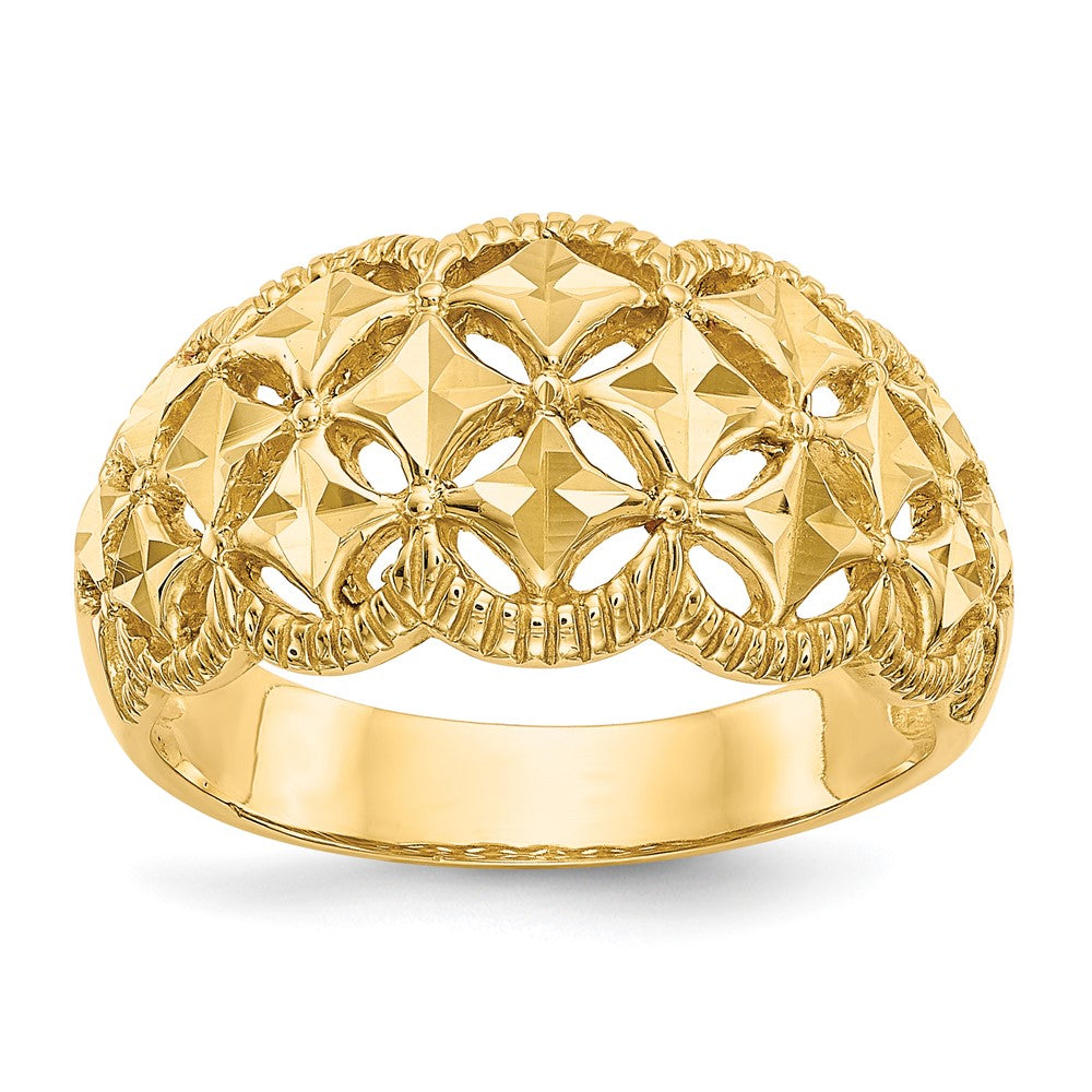 14K Gelbgold Ring mit diamantgeschliffenem Zickzackrand-Muster und Wölbung