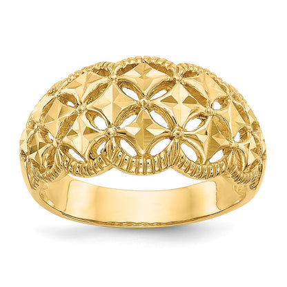 14K Gelbgold Ring mit diamantgeschliffenem Zickzackrand-Muster und Wölbung