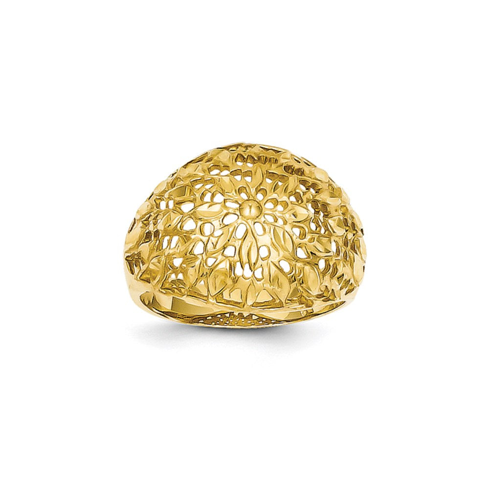 14K Gelbgold Ring mit diamantgeschliffenem Sonnenstrahlen-Kuppelmuster