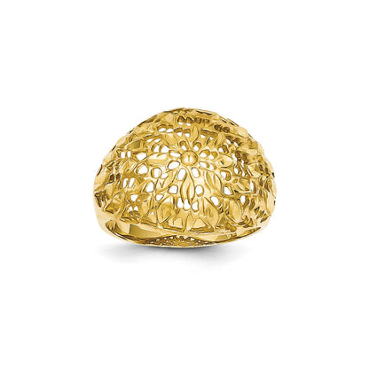 14K Gelbgold Ring mit diamantgeschliffenem Sonnenstrahlen-Kuppelmuster