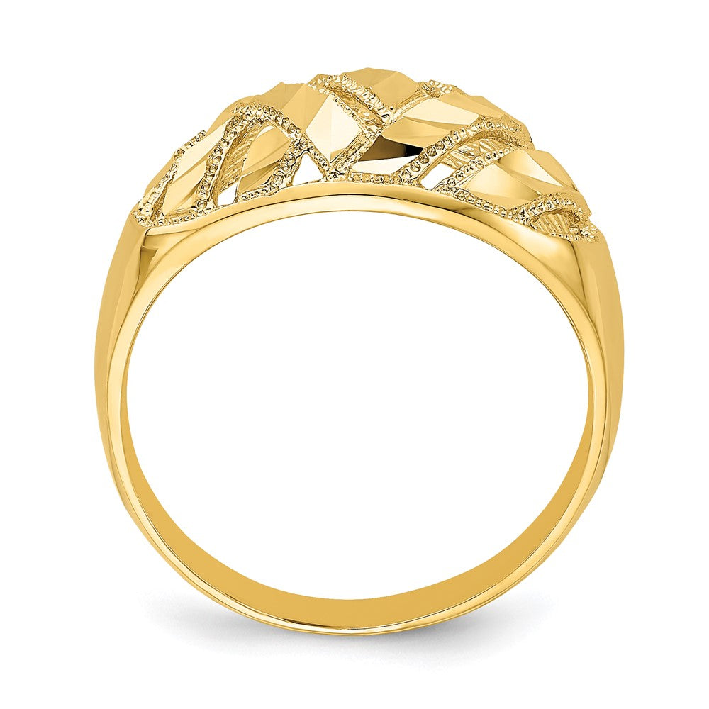 14K Gelbgold Ring mit diamantgeschliffenen Streifen und Cut-Out-Design, Dome-Form