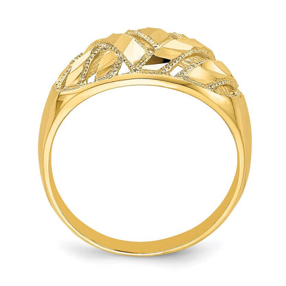 14K Gelbgold Ring mit diamantgeschliffenen Streifen und Cut-Out-Design, Dome-Form