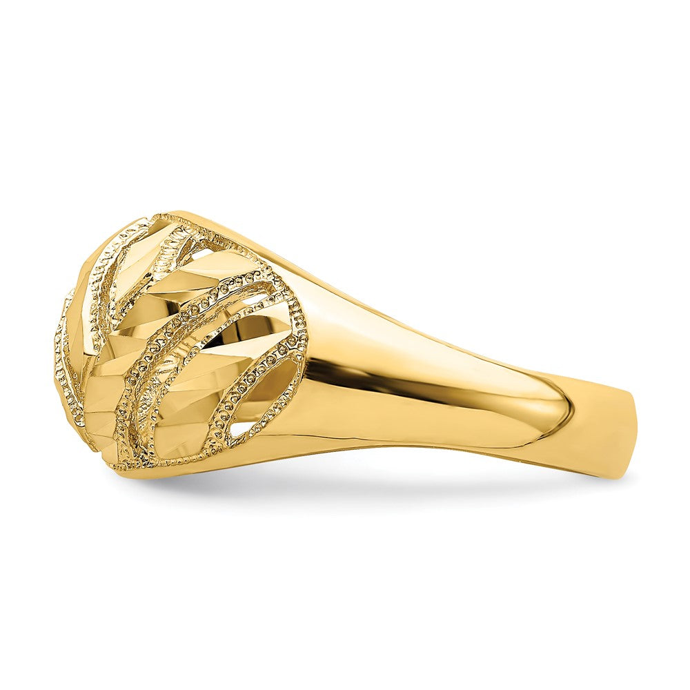 14K Gelbgold Ring mit diamantgeschliffenen Streifen und Cut-Out-Design, Dome-Form