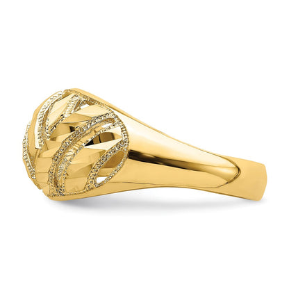 14K Gelbgold Ring mit diamantgeschliffenen Streifen und Cut-Out-Design, Dome-Form