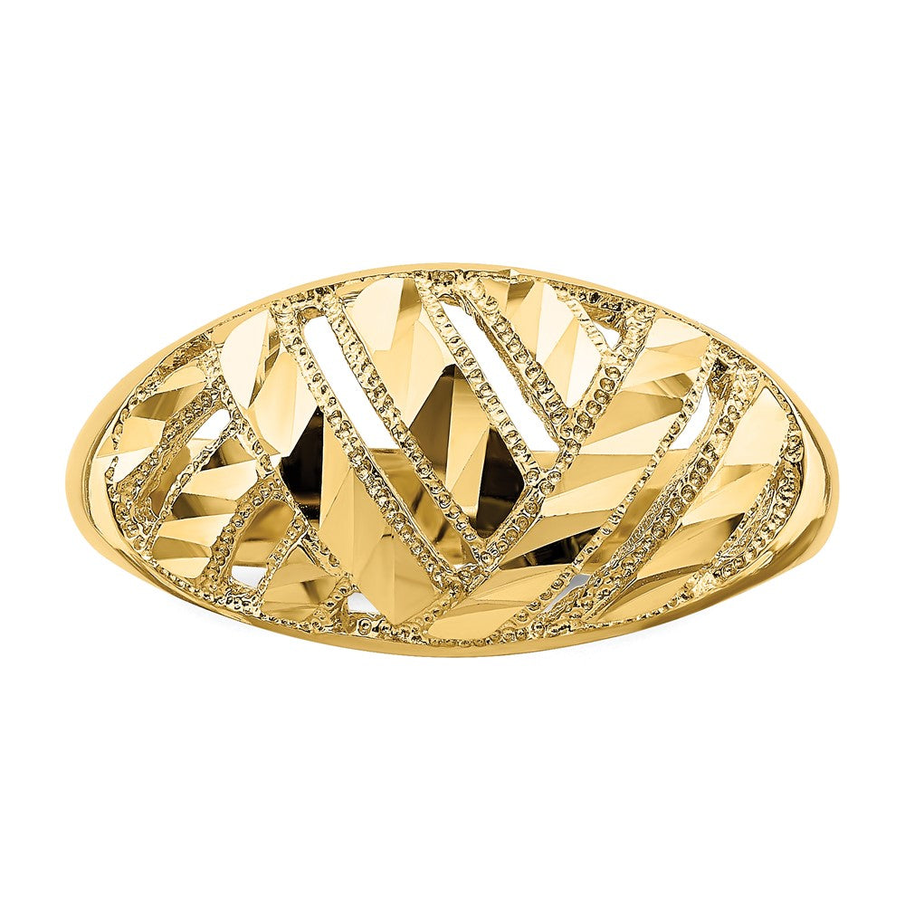 14K Gelbgold Ring mit diamantgeschliffenen Streifen und Cut-Out-Design, Dome-Form