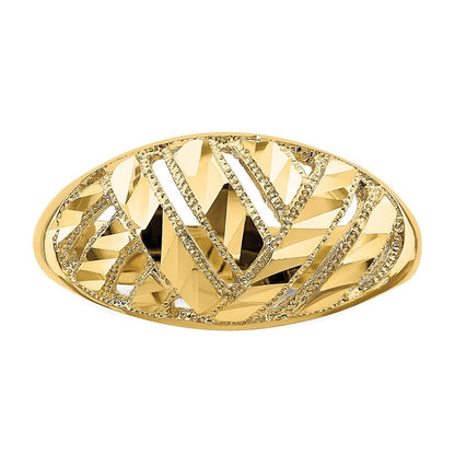14K Gelbgold Ring mit diamantgeschliffenen Streifen und Cut-Out-Design, Dome-Form