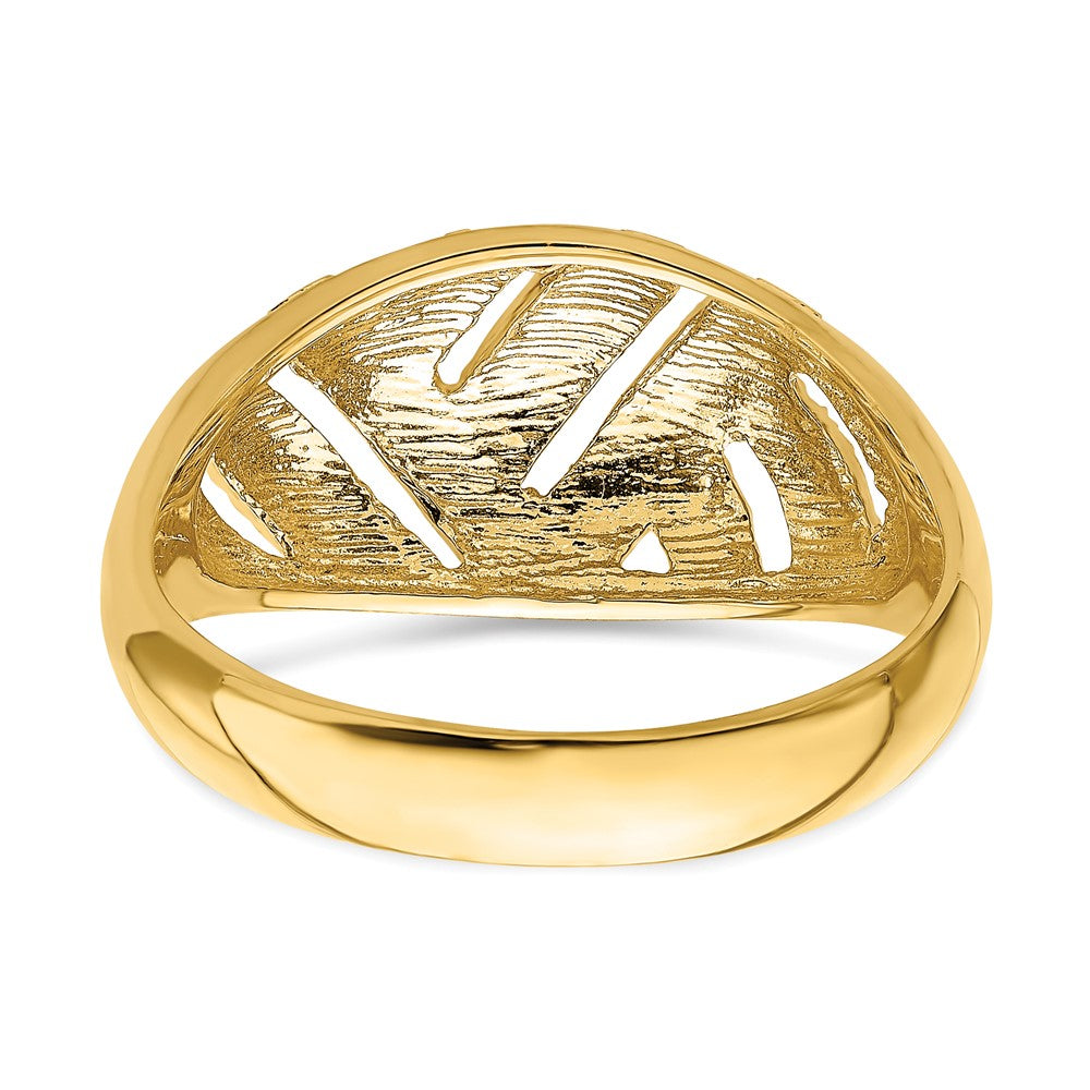 14K Gelbgold Ring mit diamantgeschliffenen Streifen und Cut-Out-Design, Dome-Form