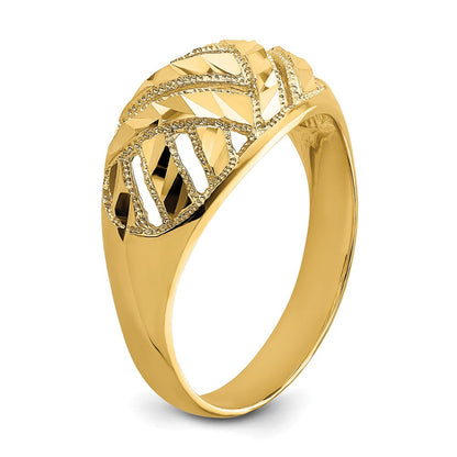 14K Gelbgold Ring mit diamantgeschliffenen Streifen und Cut-Out-Design, Dome-Form