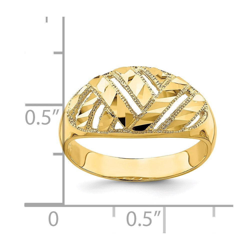 14K Gelbgold Ring mit diamantgeschliffenen Streifen und Cut-Out-Design, Dome-Form