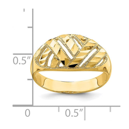 14K Gelbgold Ring mit diamantgeschliffenen Streifen und Cut-Out-Design, Dome-Form