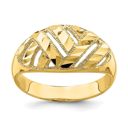 14K Gelbgold Ring mit diamantgeschliffenen Streifen und Cut-Out-Design, Dome-Form