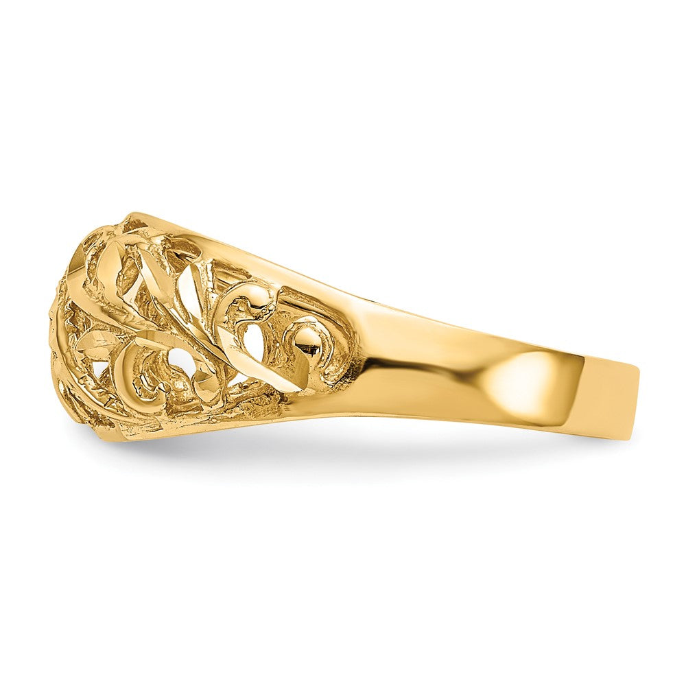14K Gelbgold Ring mit Paisley-Muster, diamantgeschliffenem Design und Wölbung