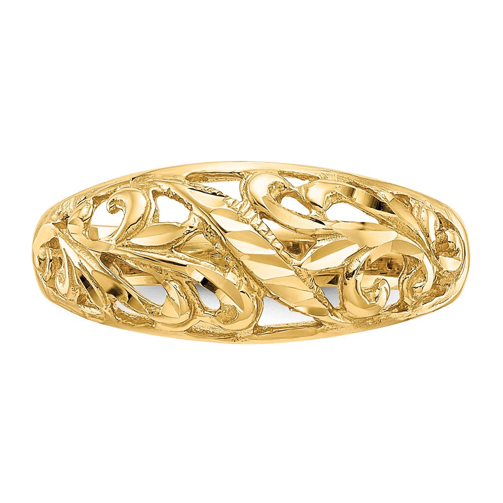 14K Gelbgold Ring mit Paisley-Muster, diamantgeschliffenem Design und Wölbung