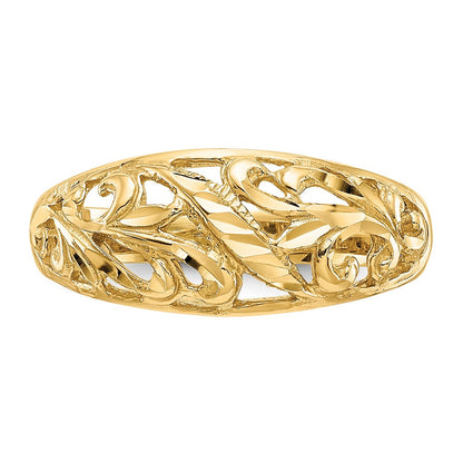 14K Gelbgold Ring mit Paisley-Muster, diamantgeschliffenem Design und Wölbung