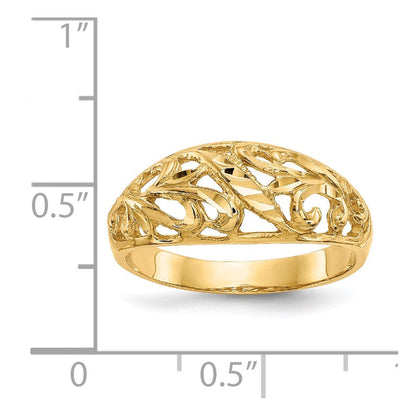 14K Gelbgold Ring mit Paisley-Muster, diamantgeschliffenem Design und Wölbung