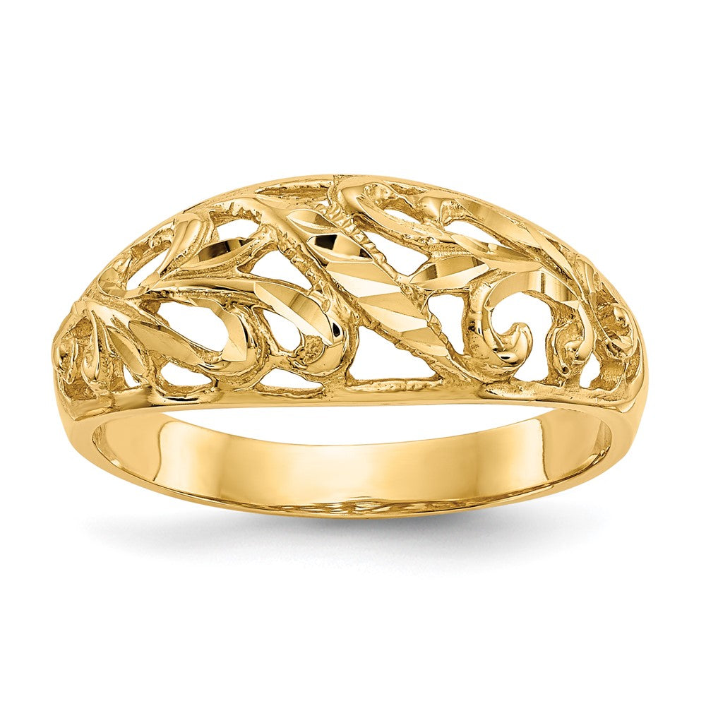 14K Gelbgold Ring mit Paisley-Muster, diamantgeschliffenem Design und Wölbung