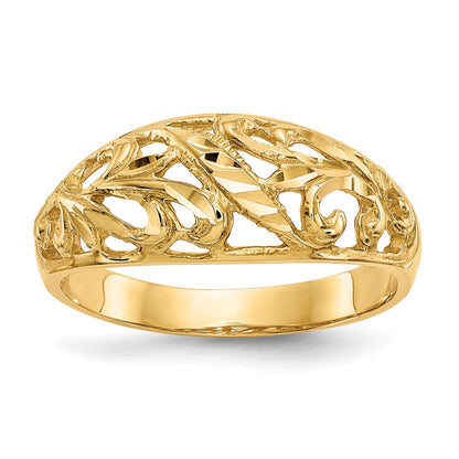 14K Gelbgold Ring mit Paisley-Muster, diamantgeschliffenem Design und Wölbung