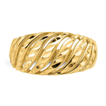 14K Gelbgold Ring mit offenem Schrägschliff und diamantgeschliffener Kuppel