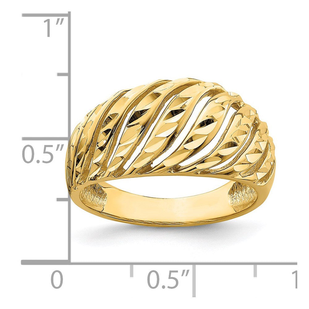14K Gelbgold Ring mit offenem Schrägschliff und diamantgeschliffener Kuppel