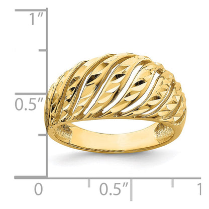 14K Gelbgold Ring mit offenem Schrägschliff und diamantgeschliffener Kuppel