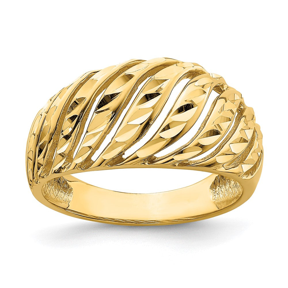14K Gelbgold Ring mit offenem Schrägschliff und diamantgeschliffener Kuppel