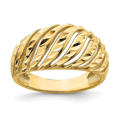 14K Gelbgold Ring mit offenem Schrägschliff und diamantgeschliffener Kuppel