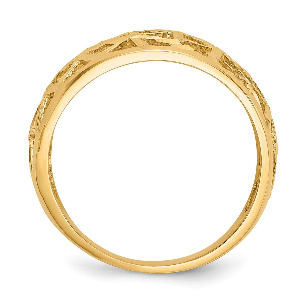 14K Gelbgold Ring mit diamantgeschliffenem Dreieck-Cut-out-Muster und Wölbung