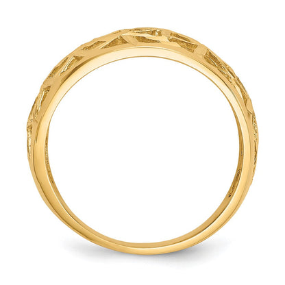 14K Gelbgold Ring mit diamantgeschliffenem Dreieck-Cut-out-Muster und Wölbung