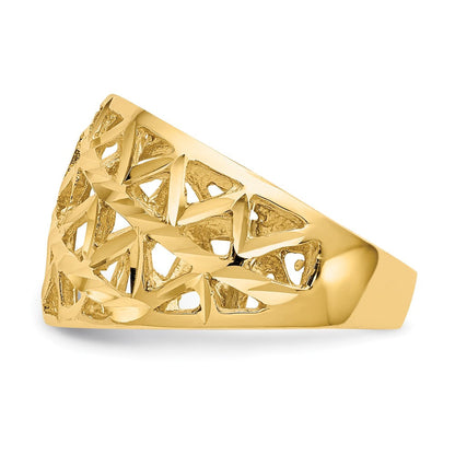 14K Gelbgold Ring mit diamantgeschliffenem Dreieck-Cut-out-Muster und Wölbung