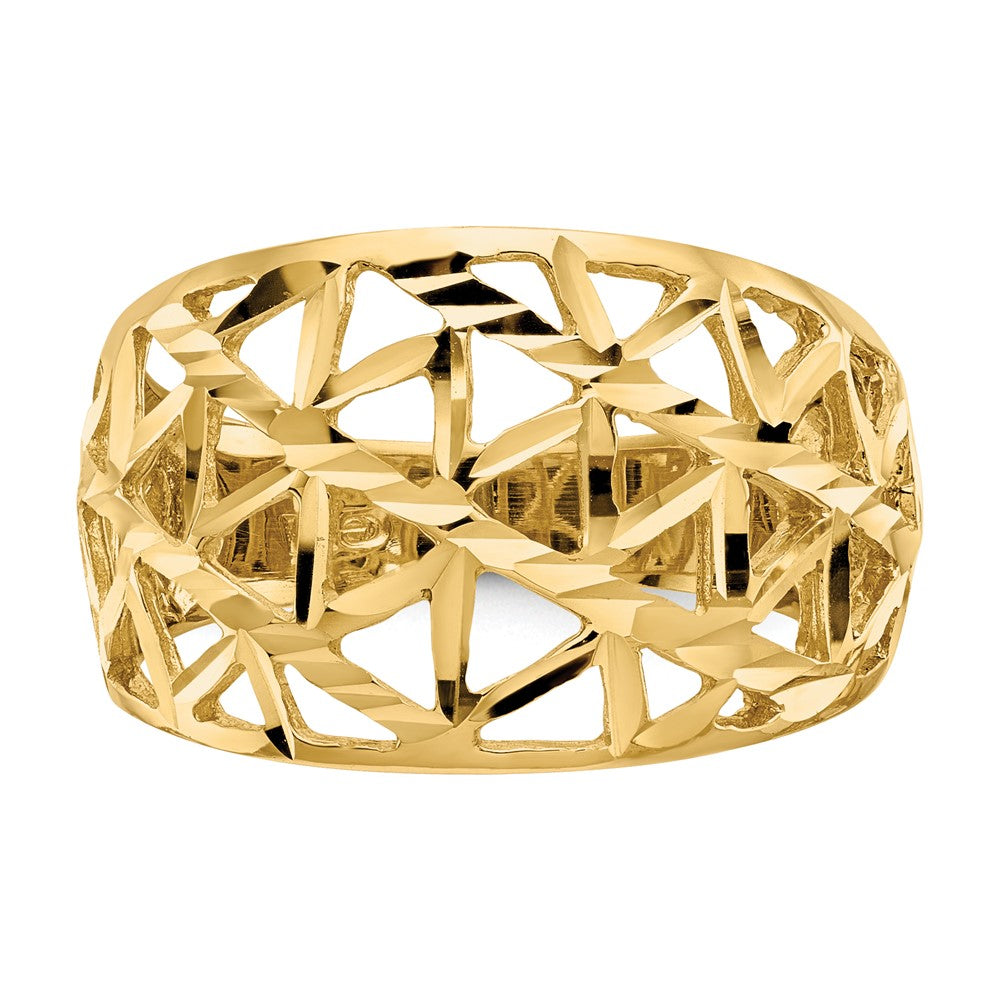 14K Gelbgold Ring mit diamantgeschliffenem Dreieck-Cut-out-Muster und Wölbung