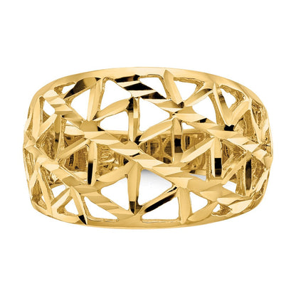 14K Gelbgold Ring mit diamantgeschliffenem Dreieck-Cut-out-Muster und Wölbung