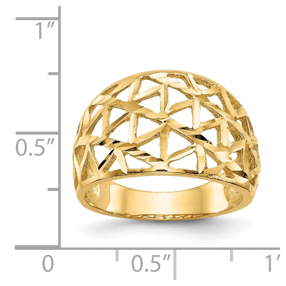 14K Gelbgold Ring mit diamantgeschliffenem Dreieck-Cut-out-Muster und Wölbung