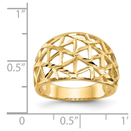 14K Gelbgold Ring mit diamantgeschliffenem Dreieck-Cut-out-Muster und Wölbung