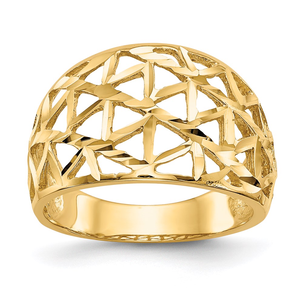 14K Gelbgold Ring mit diamantgeschliffenem Dreieck-Cut-out-Muster und Wölbung