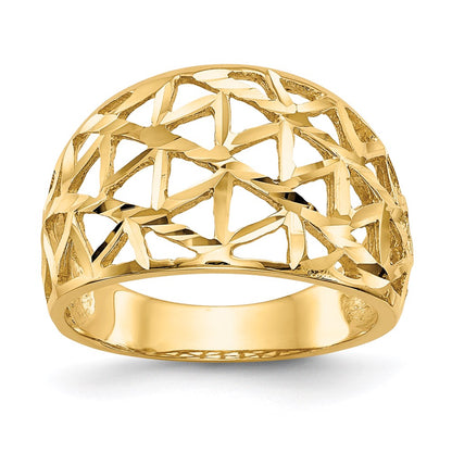 14K Gelbgold Ring mit diamantgeschliffenem Dreieck-Cut-out-Muster und Wölbung