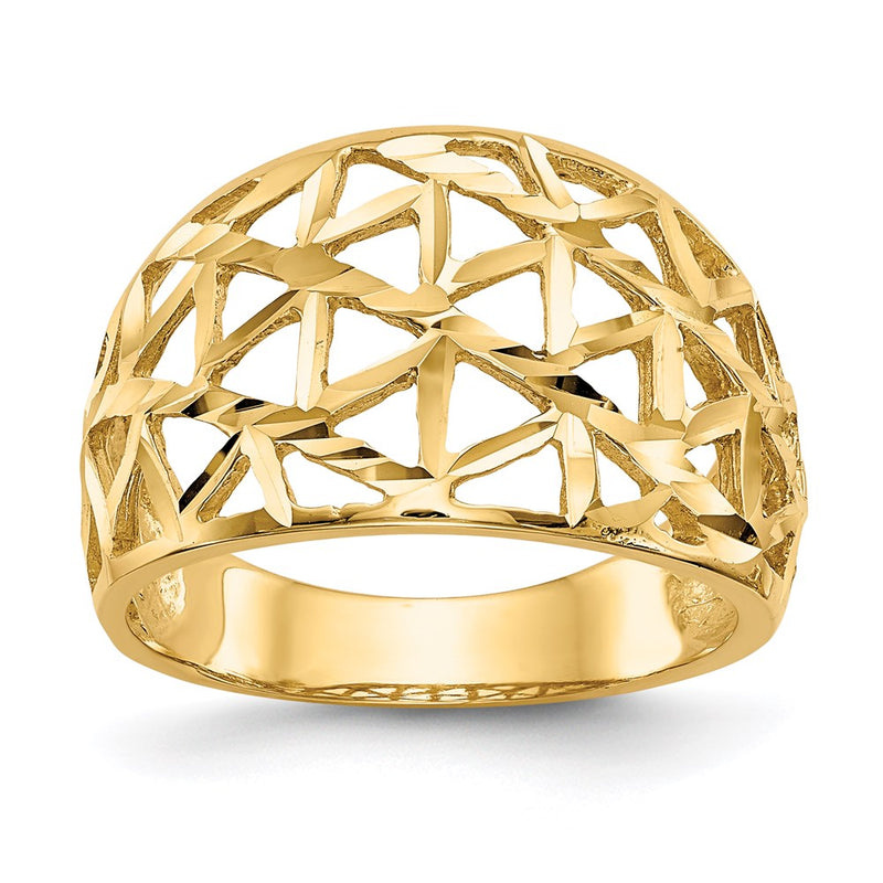 14K Gelbgold Ring mit diamantgeschliffenem Dreieck-Cut-out-Muster und Wölbung