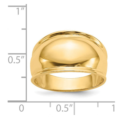14K Gelbgold Ring mit geriffelten Kanten und Wölbung