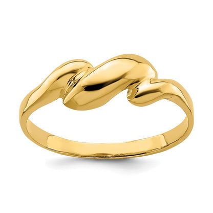14K Gelbgold Ring mit gewelbter Oberseite und Locken-Design