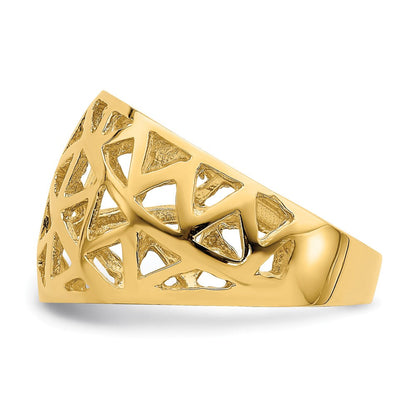 14K Gelbgold Ring mit Dreieck-Cut-out-Muster in Bombenform