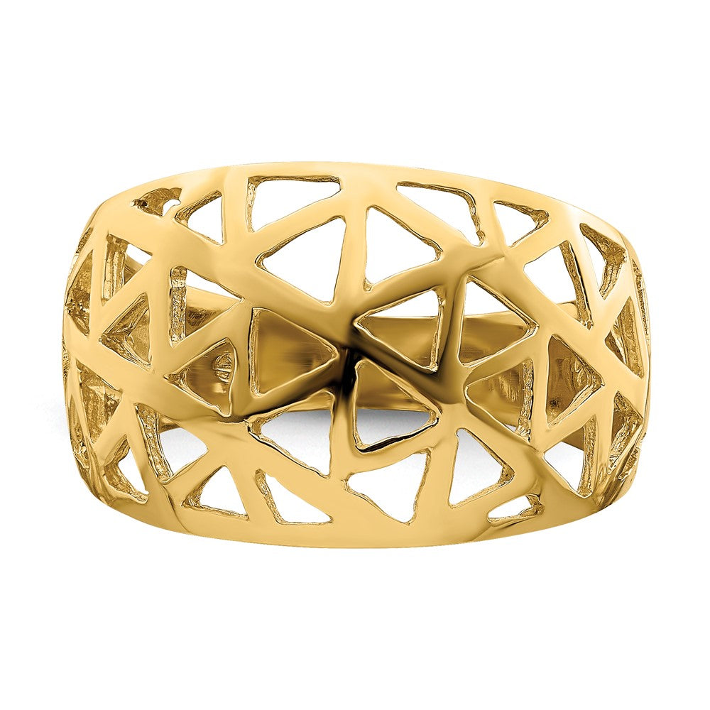 14K Gelbgold Ring mit Dreieck-Cut-out-Muster in Bombenform
