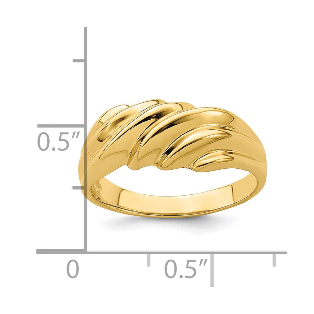 14K Gelbgold Ring mit Wellenmuster und Domdesign