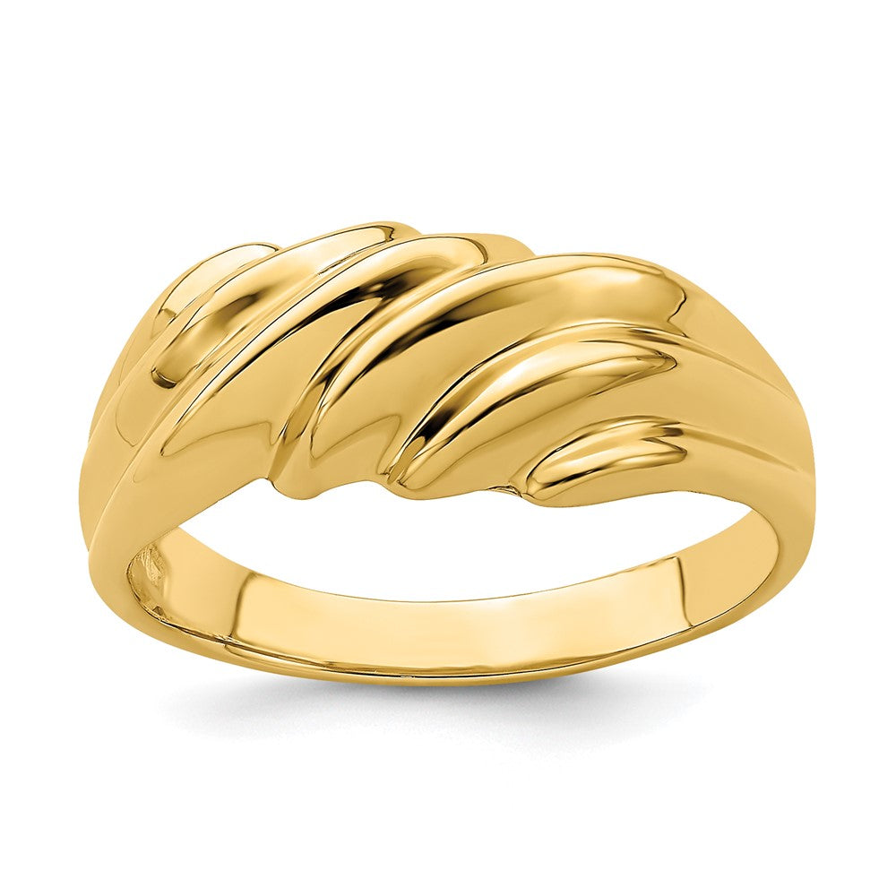 14K Gelbgold Ring mit Wellenmuster und Domdesign