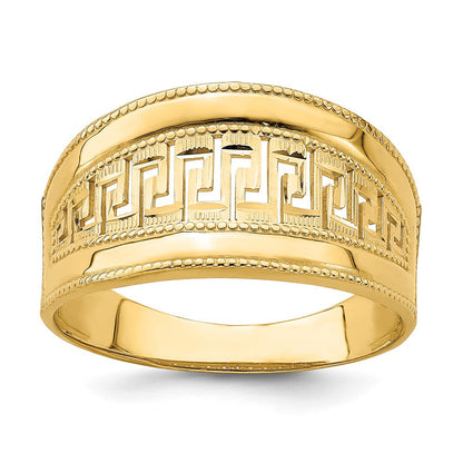 14K Gelbgold Ring mit sich verjüngendem griechischem Mäandermuster