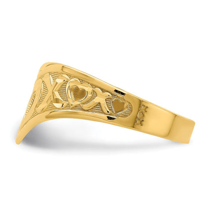 14K Gelbgold XO V-förmiger Ring mit ausgeschnittenem Herz