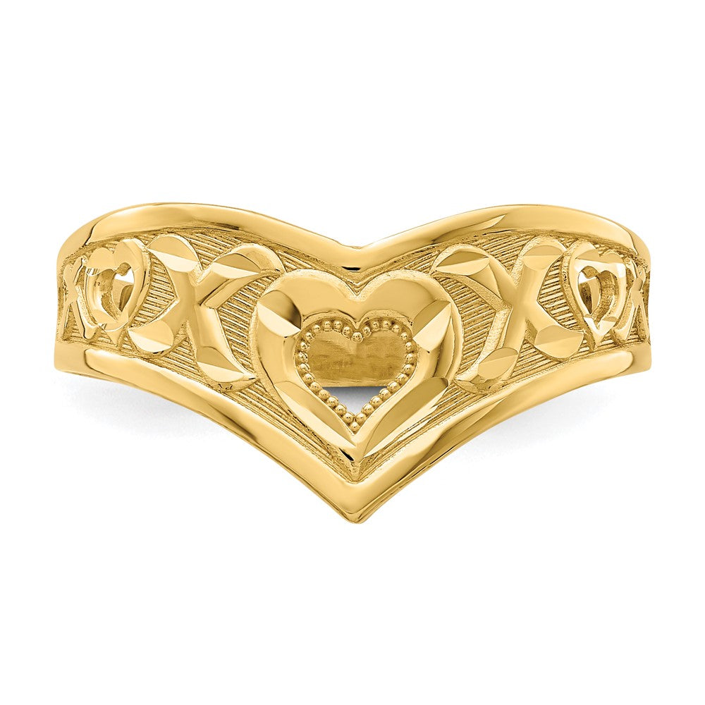 14K Gelbgold XO V-förmiger Ring mit ausgeschnittenem Herz