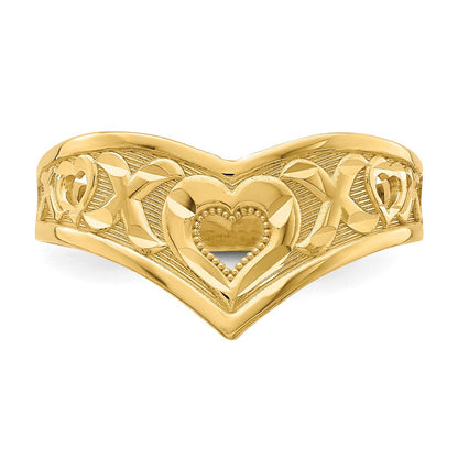 14K Gelbgold XO V-förmiger Ring mit ausgeschnittenem Herz