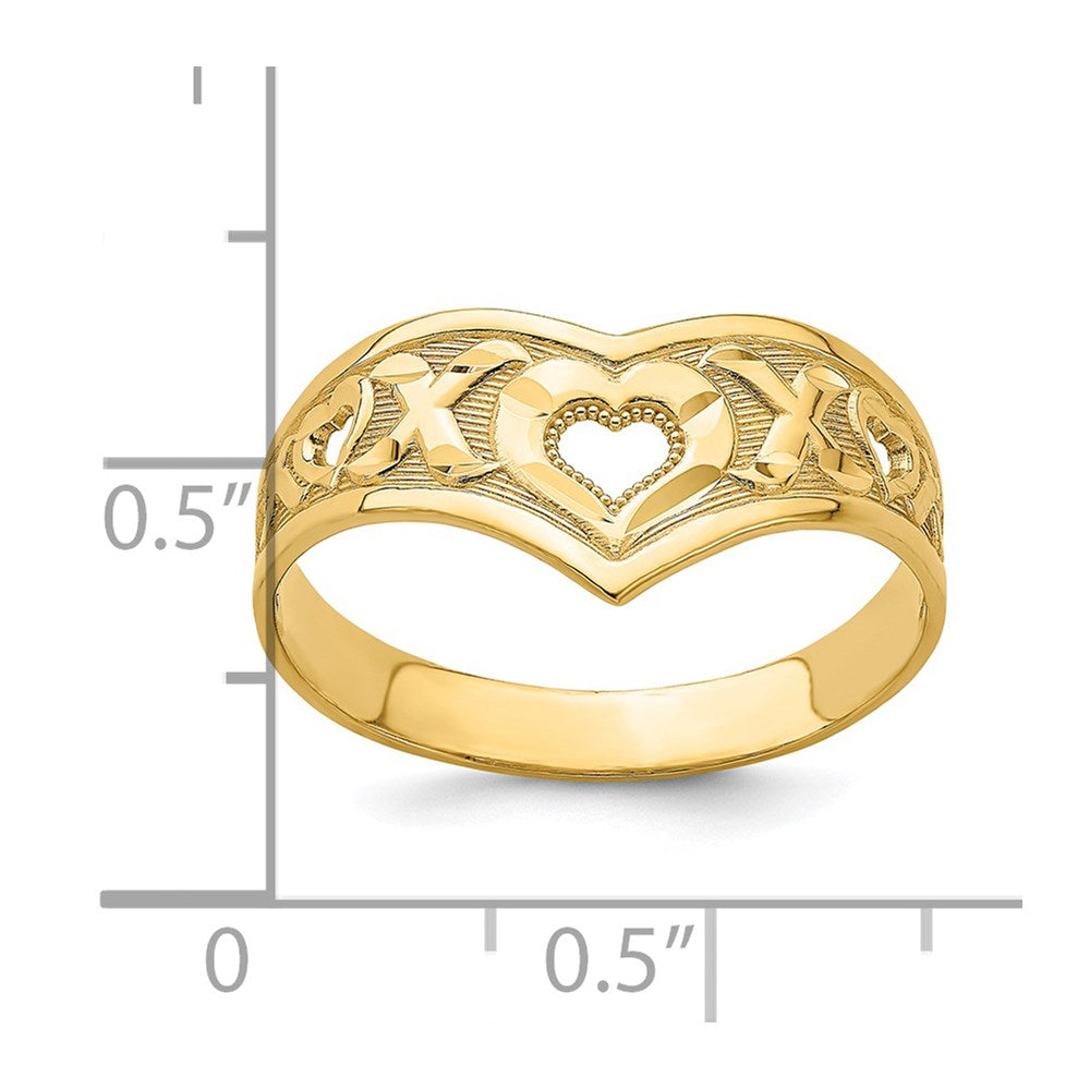 14K Gelbgold XO V-förmiger Ring mit ausgeschnittenem Herz