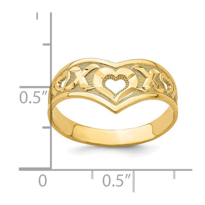 14K Gelbgold XO V-förmiger Ring mit ausgeschnittenem Herz